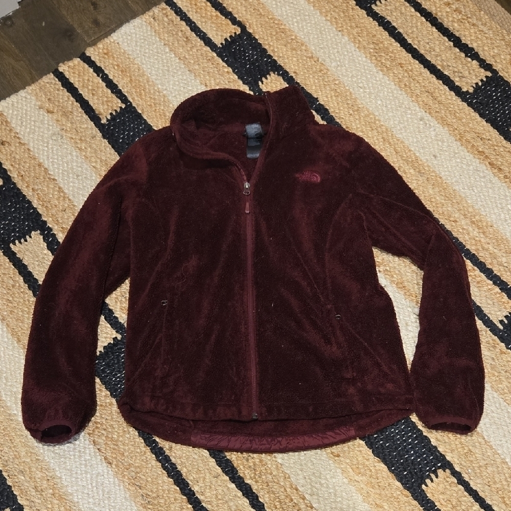 The North Face Deep Burgundy Fleece, Front Zip, Pockets, Logos, M, GUC